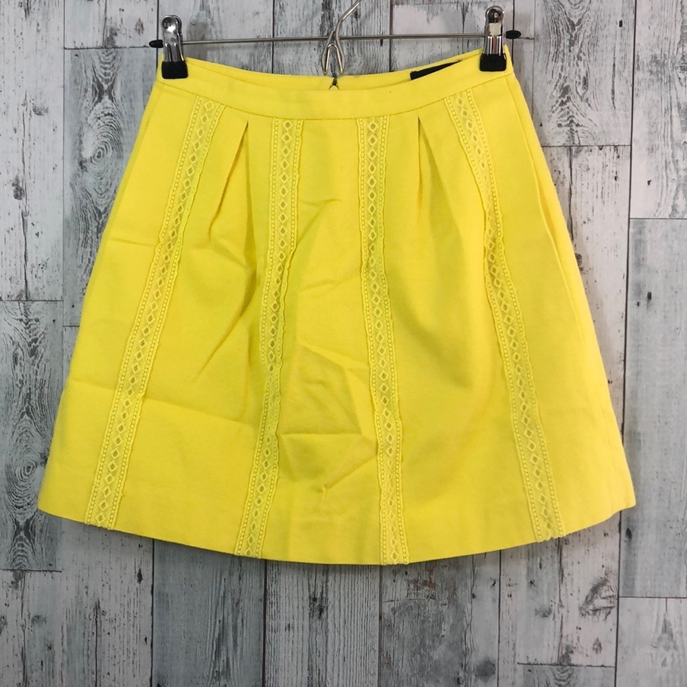 J.Crew Lace Stripe Bright Yellow A-Line Mini Skirt 00